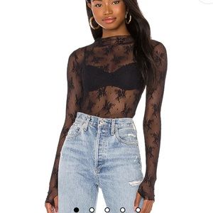 Free People Lady Lux Black Lace Long Sleeve Layering Top